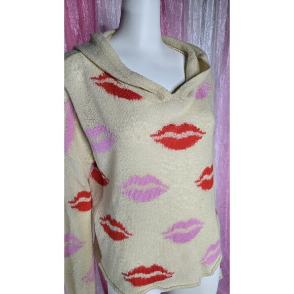WildFox White Label Lips Wool Hoodie Cropped Sweater Size Small - Picture 2 of 10